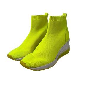 Michael Kors Skyler Women's 7M Stretch Knit Sock Sneaker Bootie Wedge Shoes Neon